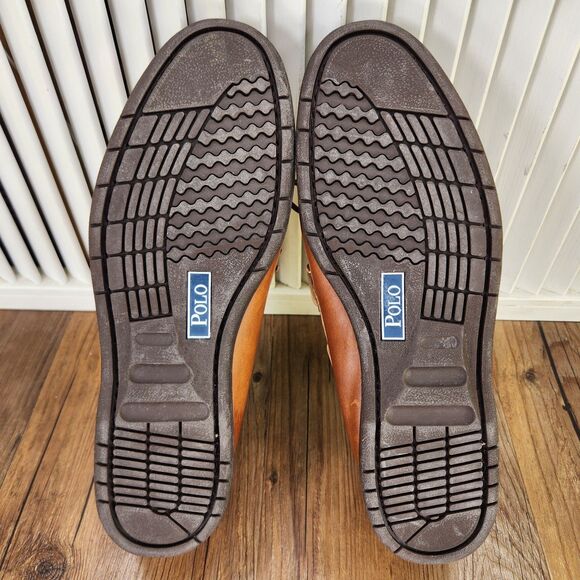 Polo Ralph Lauren Tucker Leather Moccasins Mens 10 D Brown Whipstitch Boat Shoes - Picture 7 of 10
